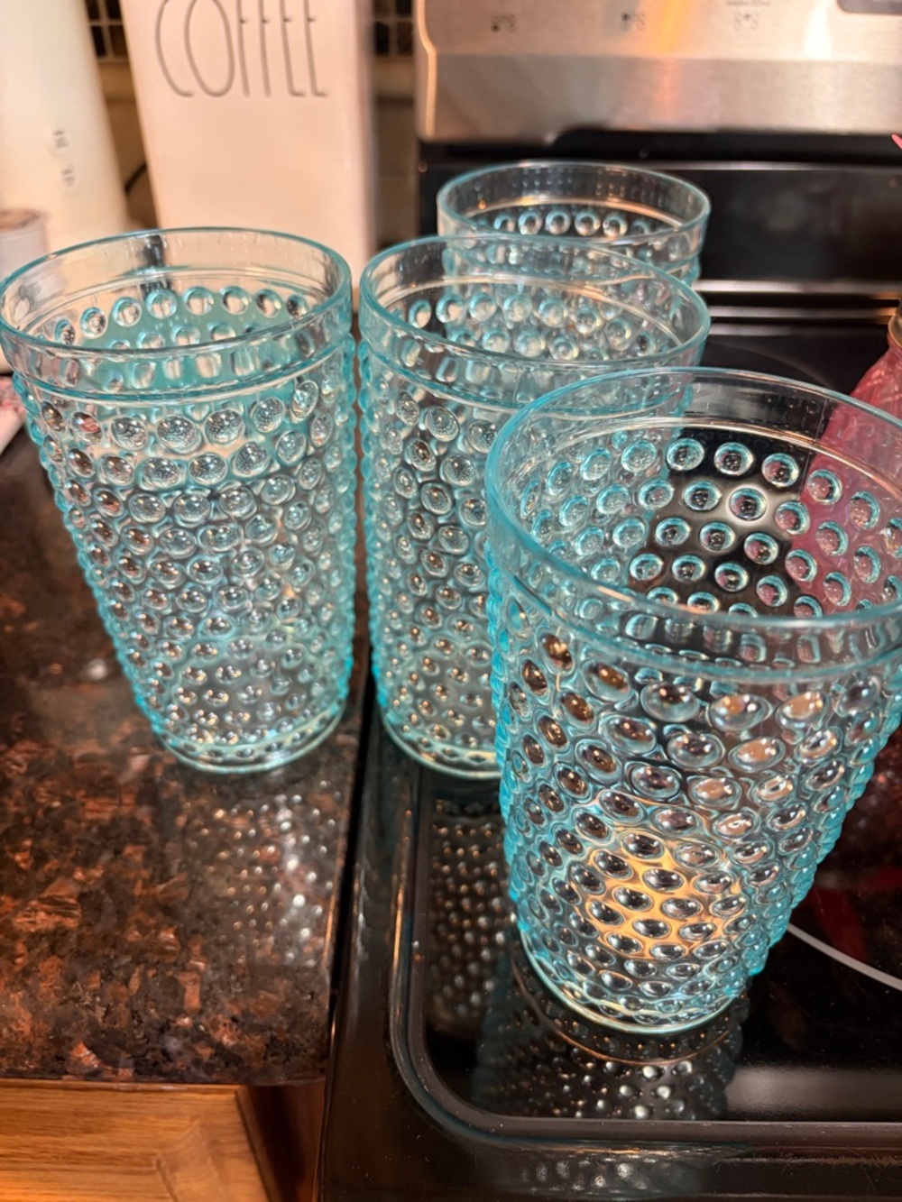 Set of 4 Aqua Bubble Glass Tumblers